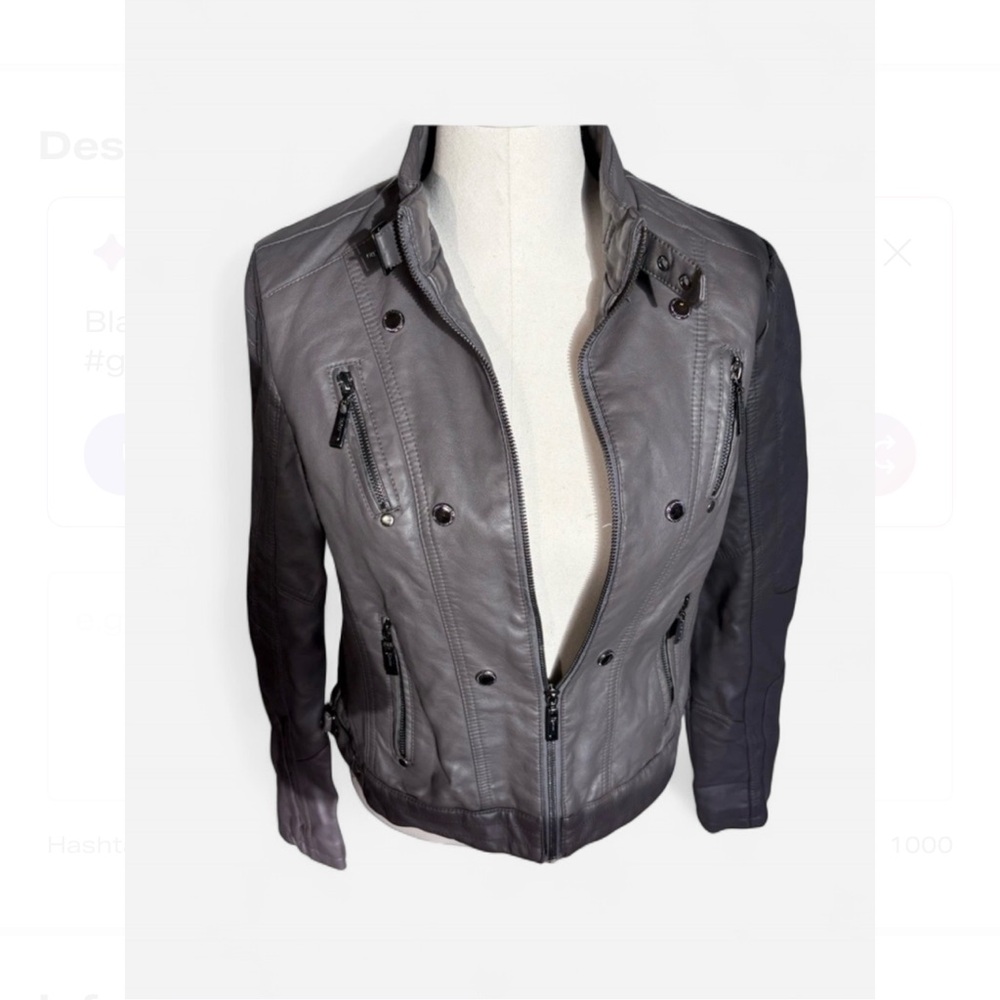 Joujou Faux Leather Biker Style Jacket Floral Lining Women's Med Gray bikercore
